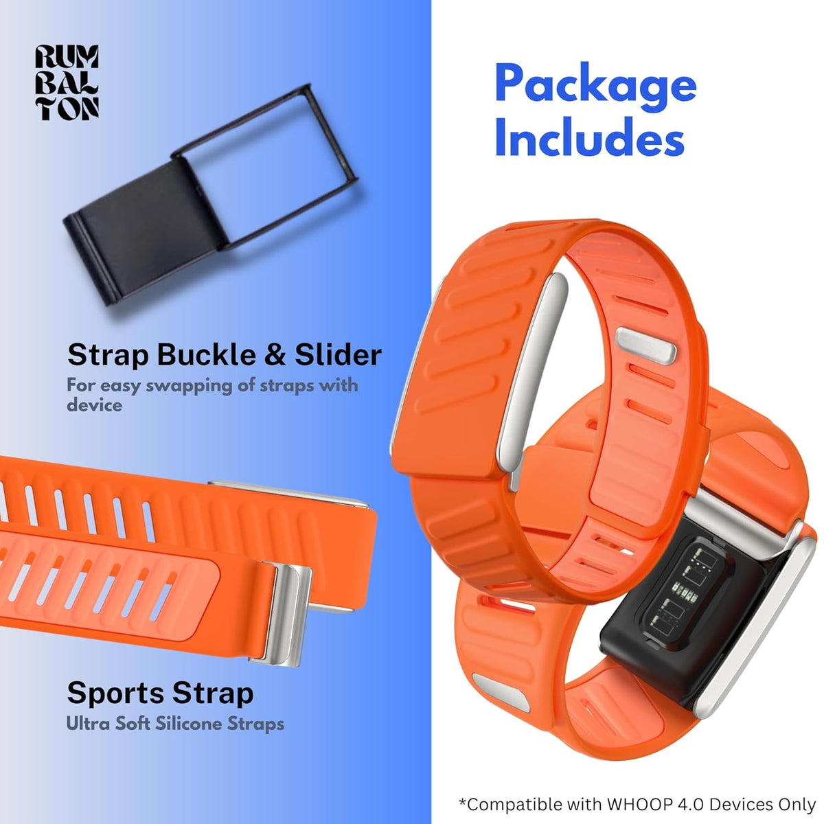 Rumbalton Sport Flex Silicone Straps for WHOOP 5.0 One, Peak, Life/ MG