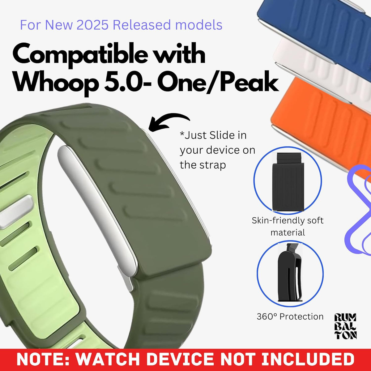 Rumbalton Sport Flex Silicone Straps for WHOOP 5.0 One, Peak, Life/ MG