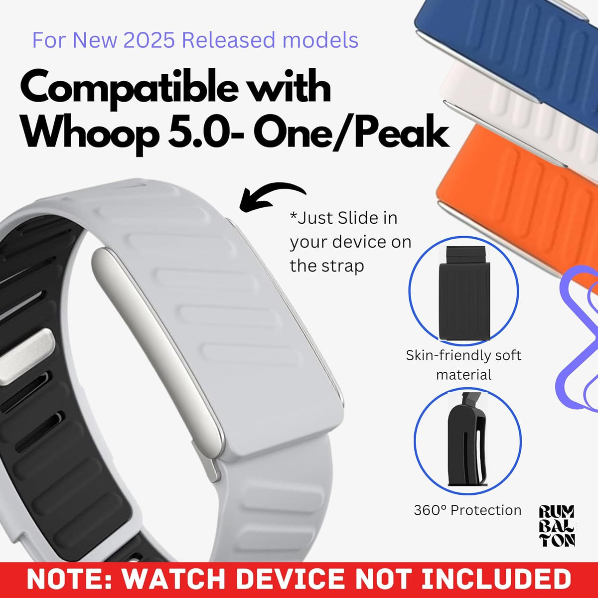 Rumbalton Sport Flex Silicone Straps for WHOOP 5.0 One, Peak, Life/ MG