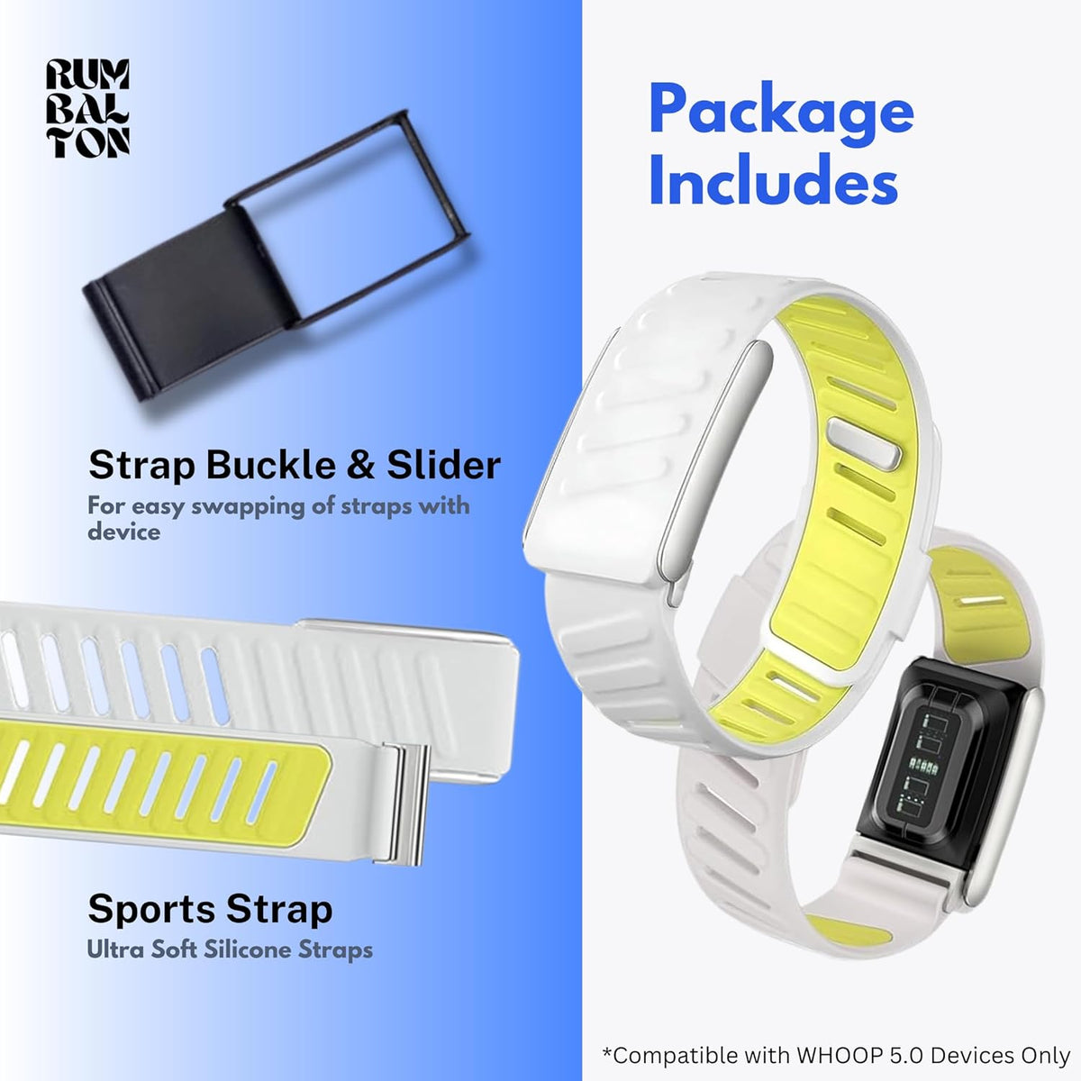 Rumbalton Sport Flex Silicone Straps for WHOOP 5.0 One, Peak, Life/ MG