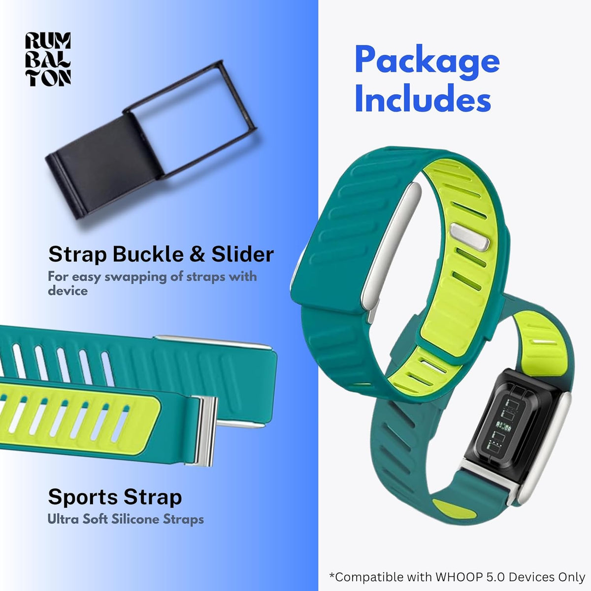 Rumbalton Sport Flex Silicone Straps for WHOOP 5.0 One, Peak, Life/ MG