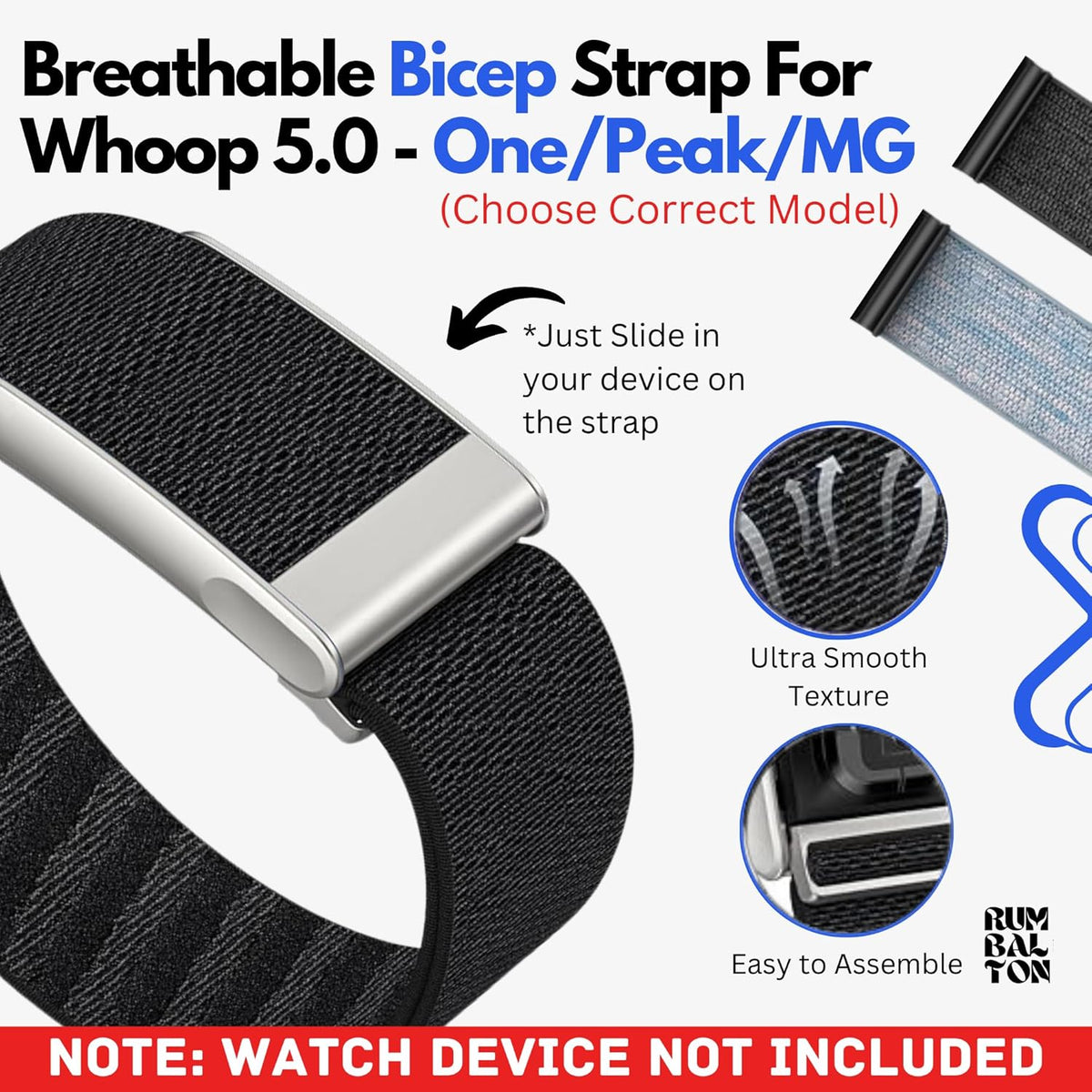 Rumbalton Nylon Bicep Strap for WHOOP 5.0 One, Peak, Life/ MG