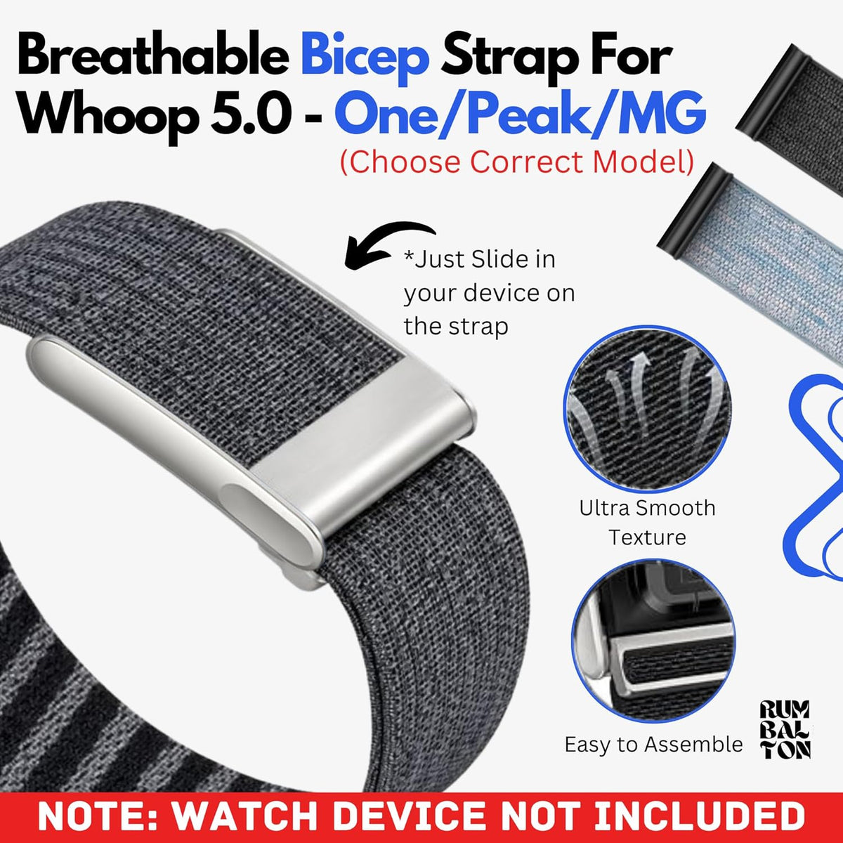 Rumbalton Nylon Bicep Strap for WHOOP 5.0 One, Peak, Life/ MG