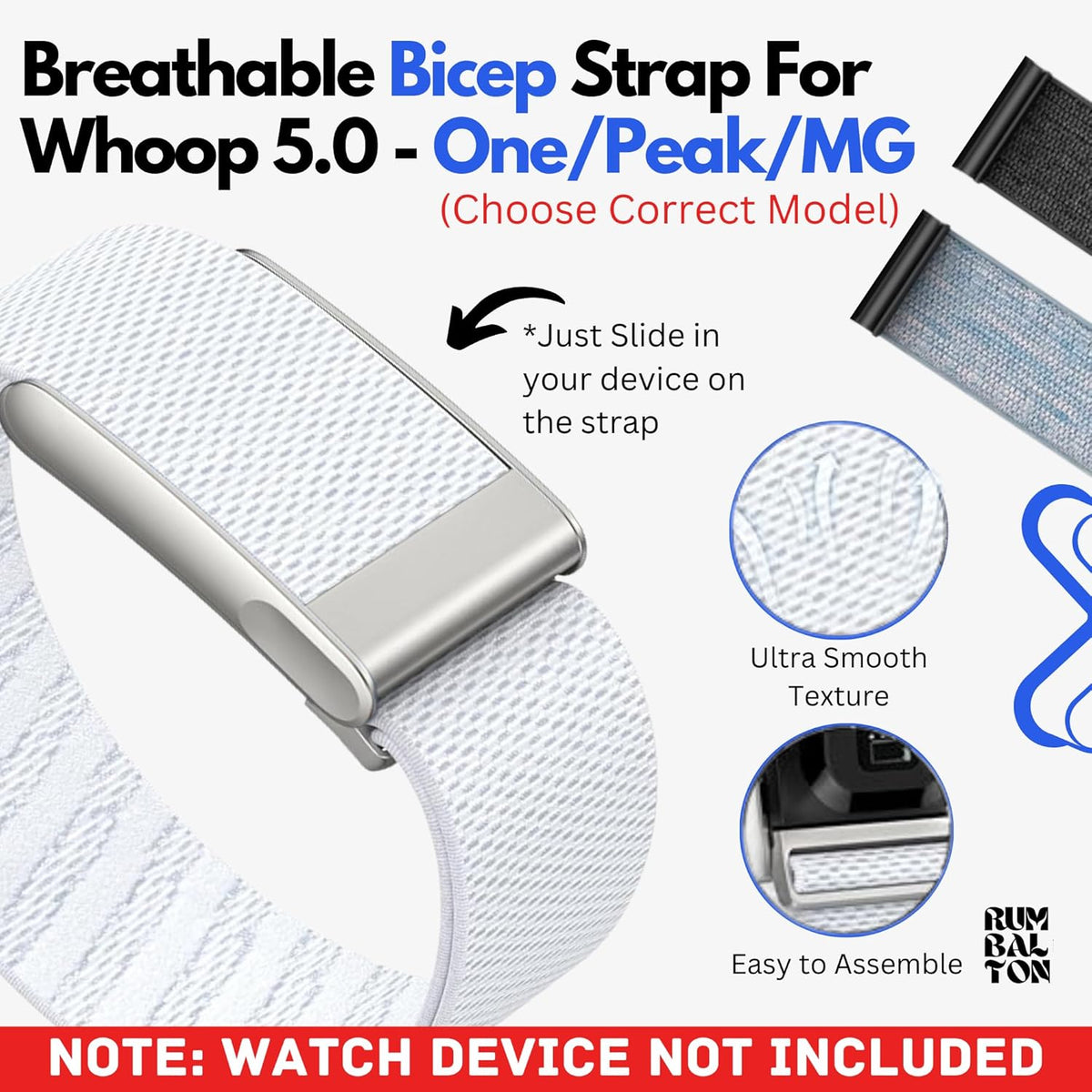 Rumbalton Nylon Bicep Strap for WHOOP 5.0 One, Peak, Life/ MG