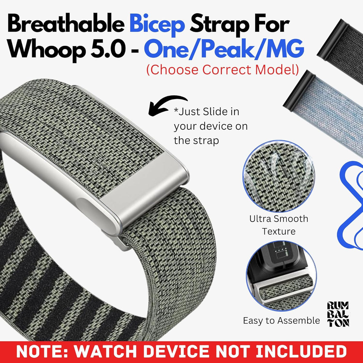 Rumbalton Nylon Bicep Strap for WHOOP 5.0 One, Peak, Life/ MG