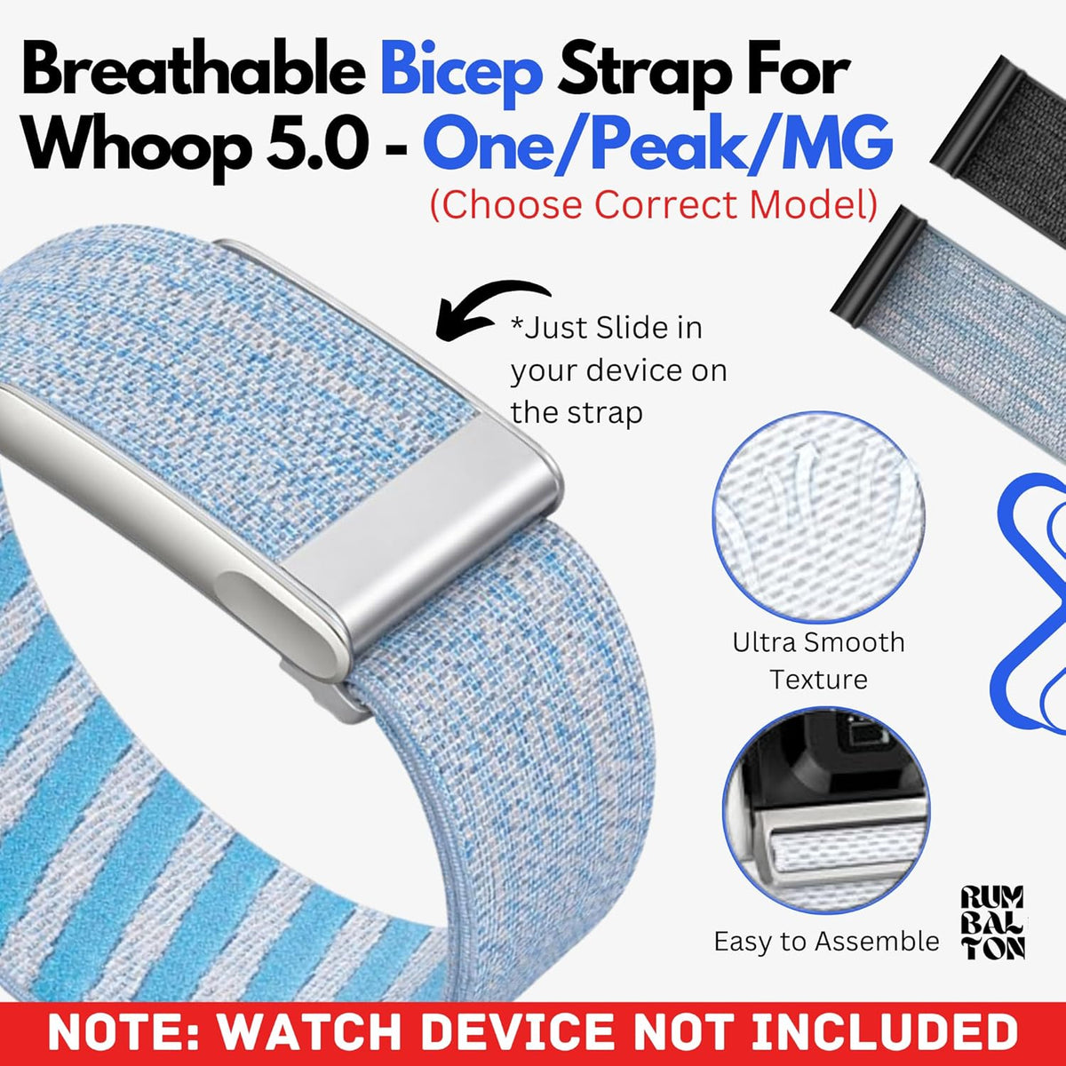 Rumbalton Nylon Bicep Strap for WHOOP 5.0 One, Peak, Life/ MG