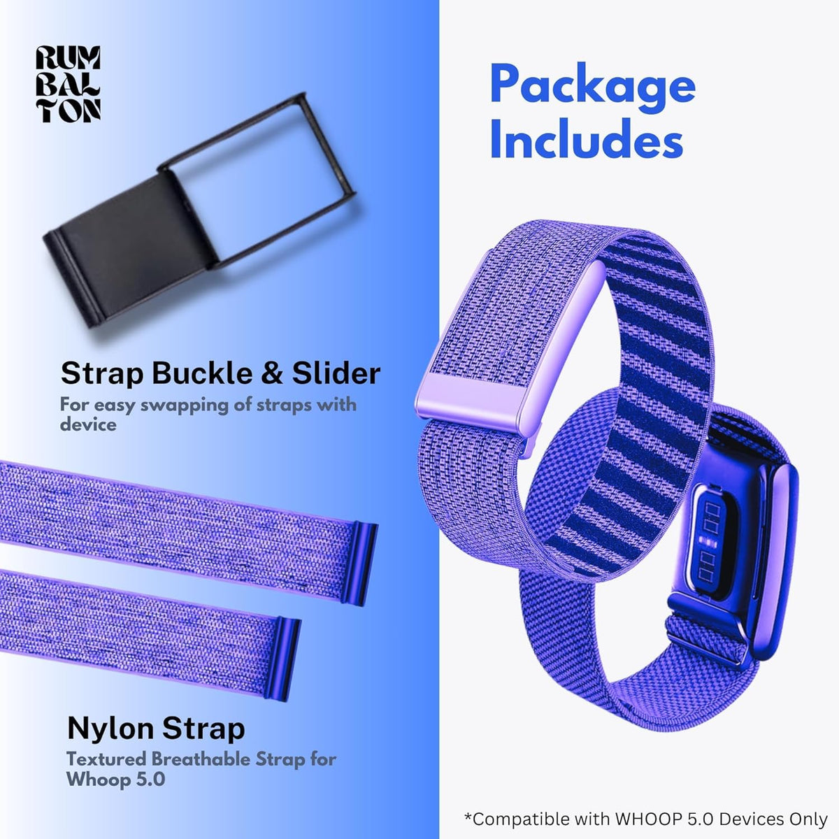 RUMBALTON Nylon Wrist Strap Compatible with WHOOP 5.0 One, Peak & Life