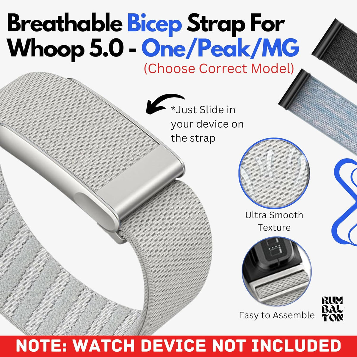 Rumbalton Nylon Bicep Strap for WHOOP 5.0 One, Peak, Life/ MG